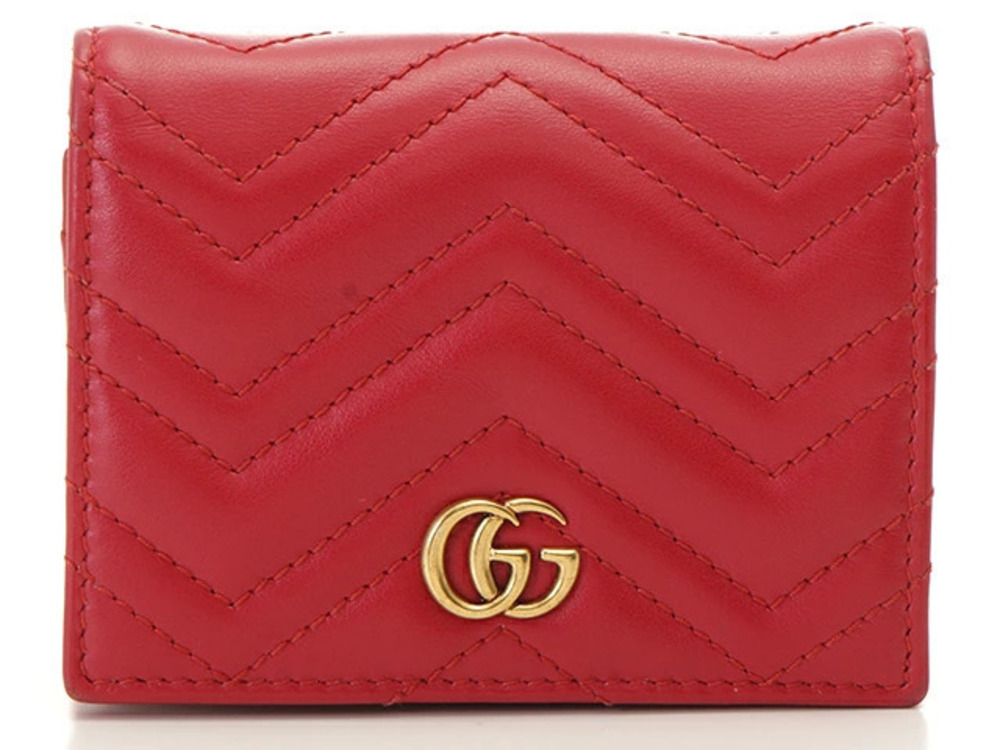 Gucci GG Marmont Quilted Card Case Wallet Red Leather